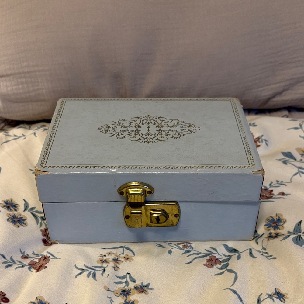Vintage MCM Light Blue Jewelry Box with Gold Accents